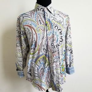 Robert Graham White Blue Green Paisley Print Shirt